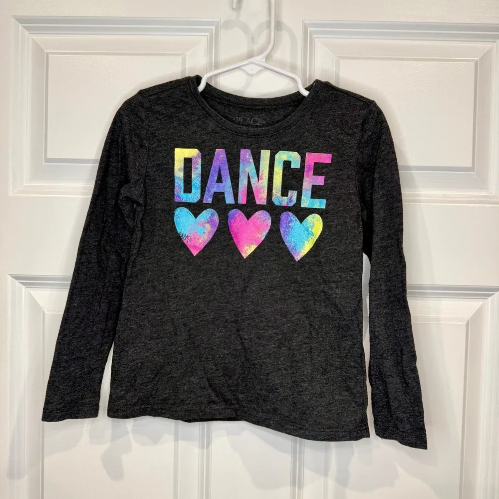 The Children's Place Girls Long Sleeve Dance Hearts Graphic Tee Shirt Size‎ 4